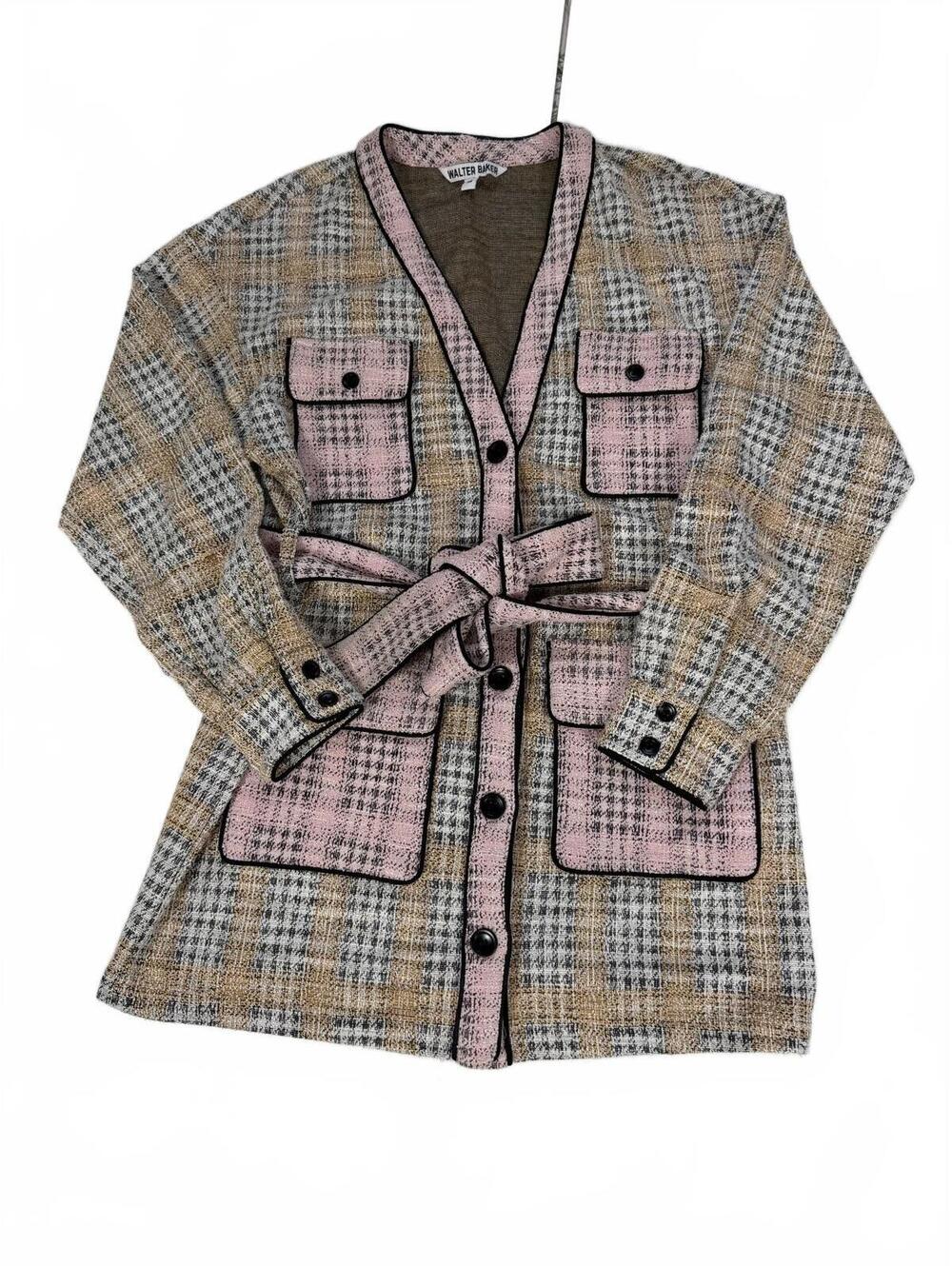 Walter Baker Women's Medium Tracy Plaid Cardigan with Belt